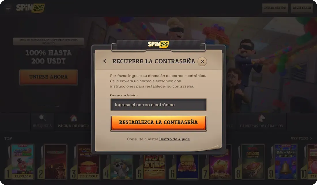 contraseña olvidada del casino spinboss