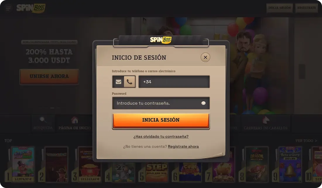 iniciar sesión en el casino spinboss con telefono